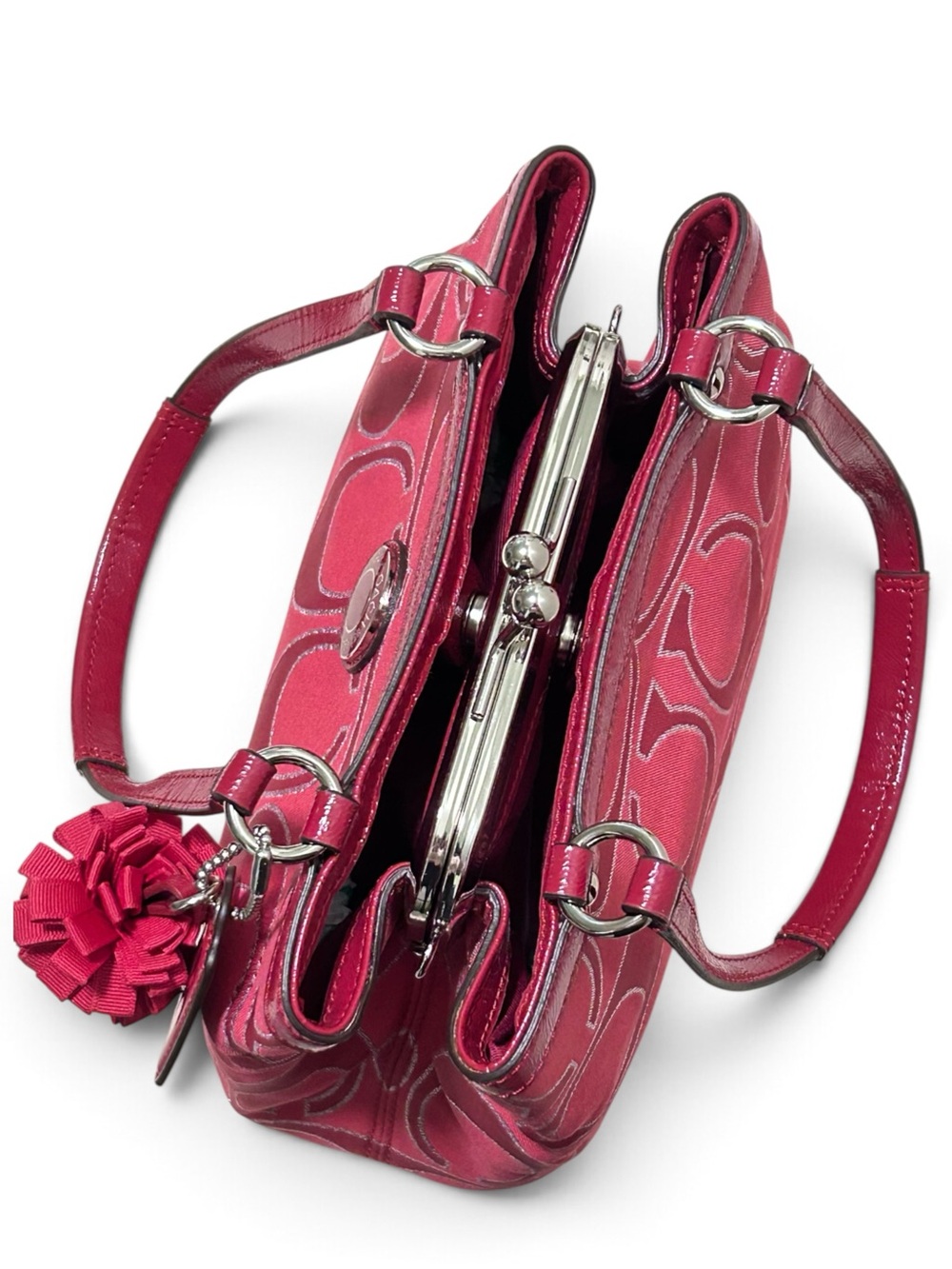 COACH Poppy Kisslock Lurex Signature C Jacquard w/Patent Leather Trim - Picture 4 of 13